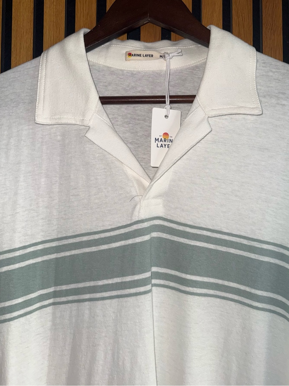 NWT Marine Layer Hemp Cotton Polo Shirt in White/Grey Mist Stripe - Picture 2 of 8
